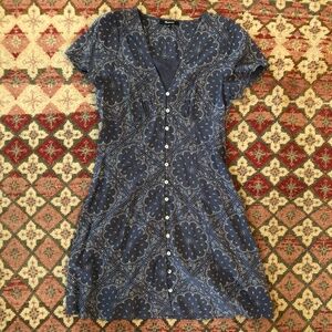 Madewell Shirred Button Front Mini Dress Blue Paisley Bandana Print sz 4